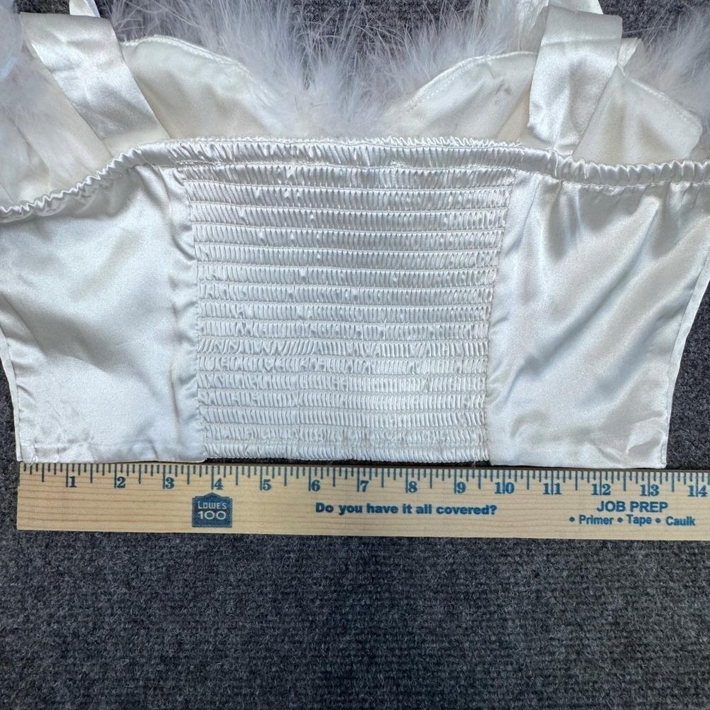 Meraki Satin Corset Top White Feather Trim Smocked Back Glam Coquette XS - Picture 6 of 6